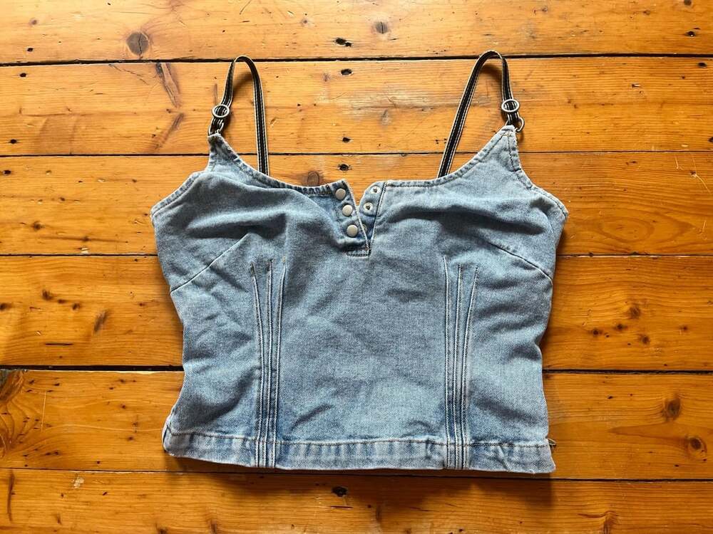 Jeanology Vintage 90s Denim Corset Tank Top With Snap Button Placket
